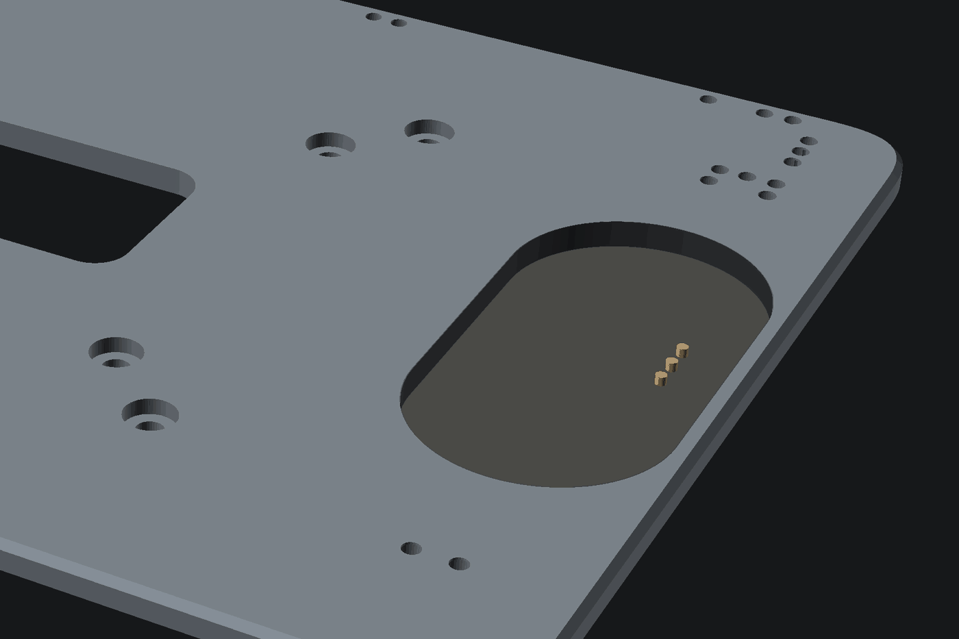Close-up of the charger recess in the plate with three gold contacts